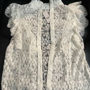 NY & CO White lace button down top.